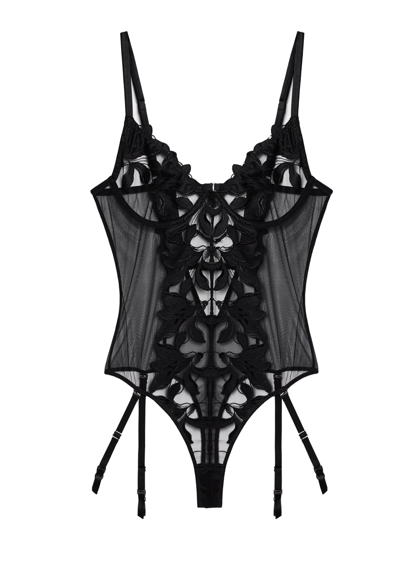Fleur Du Mal Satin Lily Embroidery Cupped Bodysuit
