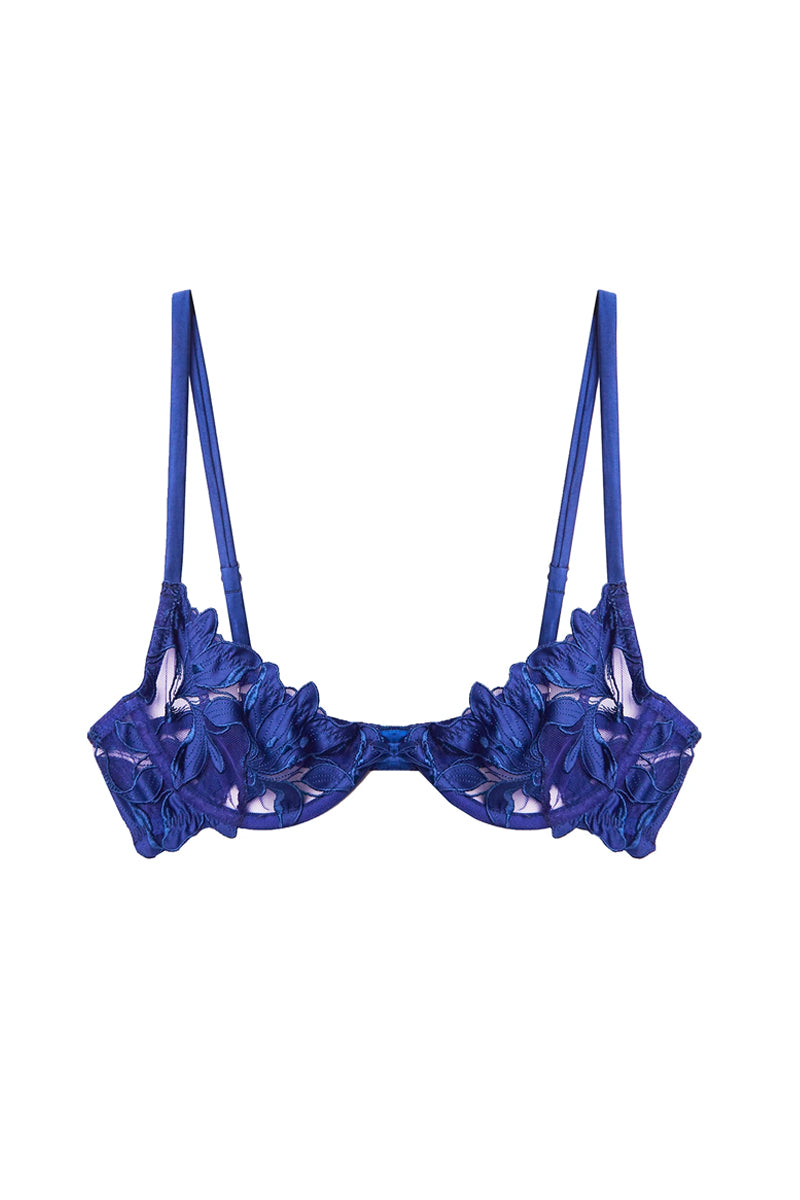 Blue Hendrix lace-embroidered demi-cup bra, Fleur du Mal